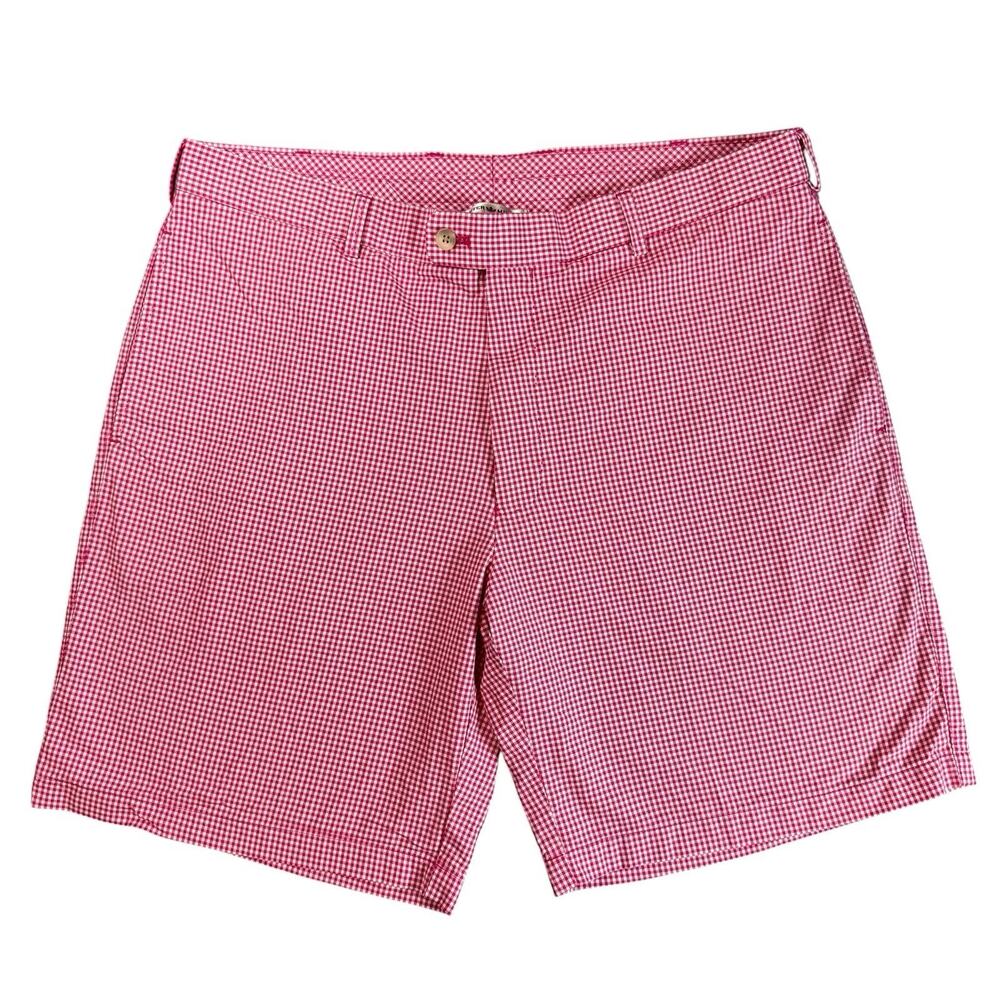 Peter Millar Crown Sport Golf Shorts Chino Men 38 Check Gingham Raspberry/White